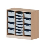 ErgoTray Regal, 3reihig, 2,5 OH, rechts+links je 4 hohe mittig, 8 flache Boxen, B/H/T104,5x100x40cm 